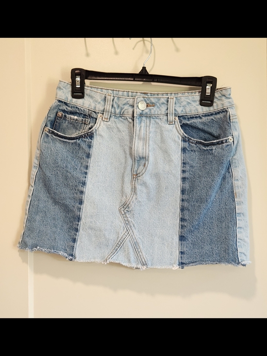 Garage Dresses & Skirts - Garage Two Tone Colorblock Denim Patchwork Raw Hem Mini Skirt Size S
